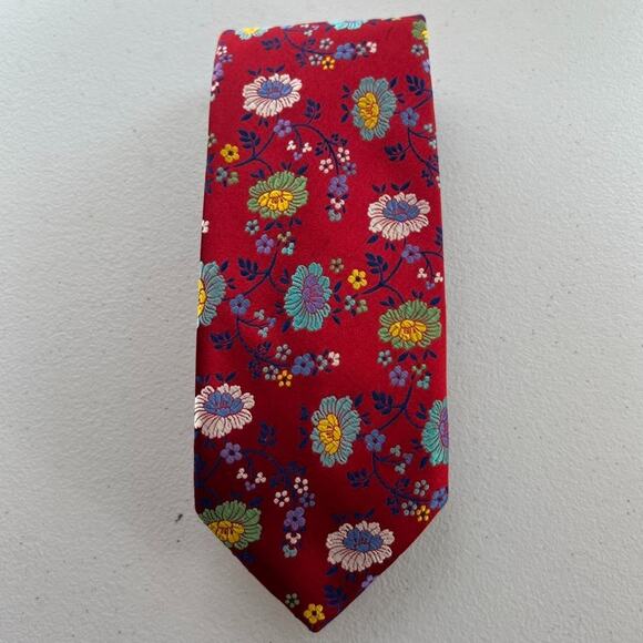 Robert T Talbott Carmel Necktie Red Multicolor Floral Hand Sewn Finest Silk - Picture 1 of 11
